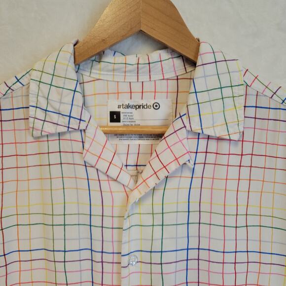 Rainbow Plaid Pride Top Glitter Button Women's‎ Collared Preppy Colorful Size S - Picture 4 of 6